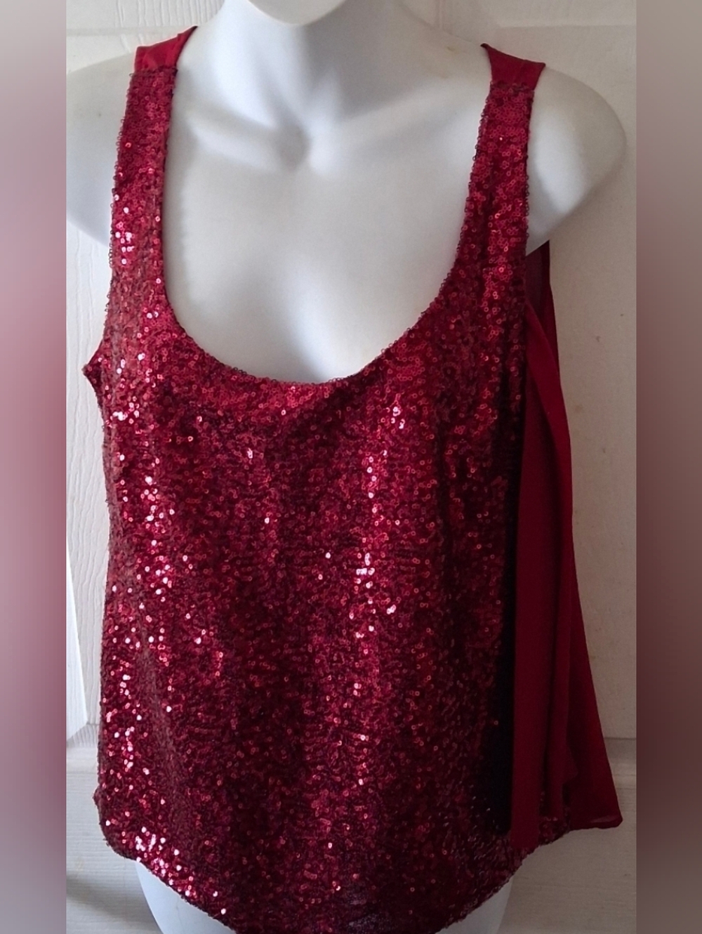 Jessica Simpson - Women's Burgundy/Wine Color Sequin Sleeveless Medium Blouse